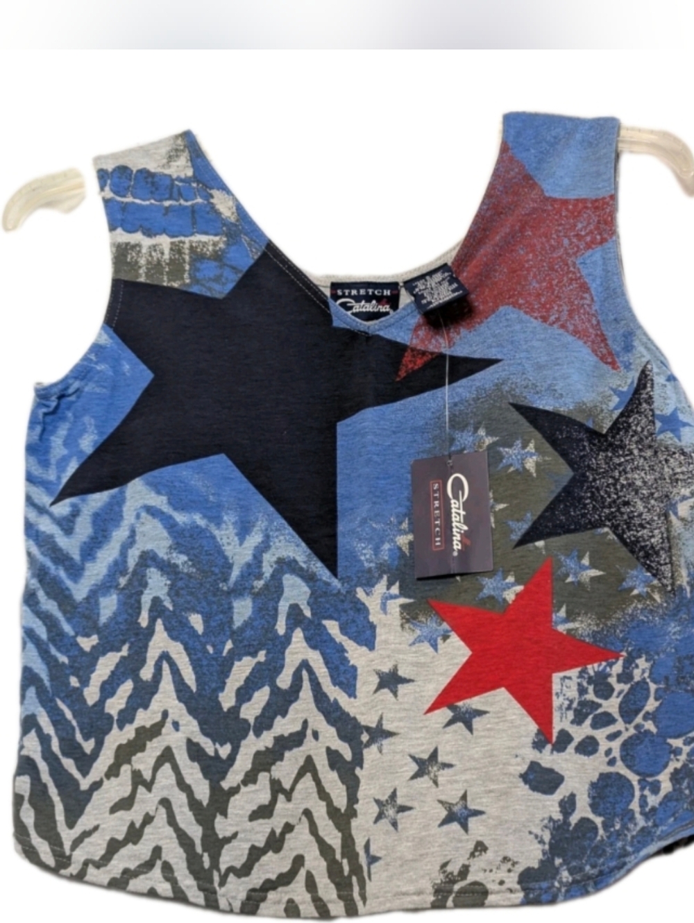 NWT CATALINA Tank Top Women's Small Sleeveless Blue Color Block STARS Retro 90s